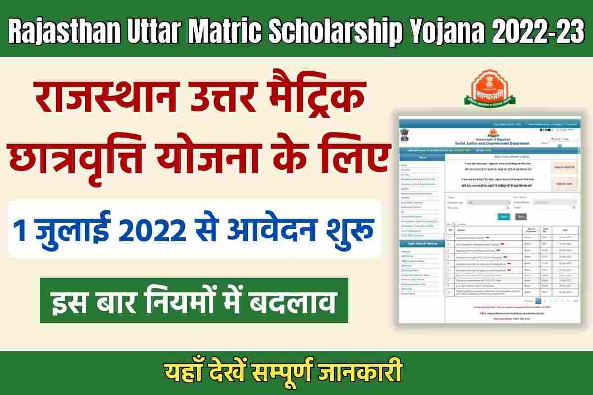 Rajasthan Uttar Matric Scholarship Yojana 2022